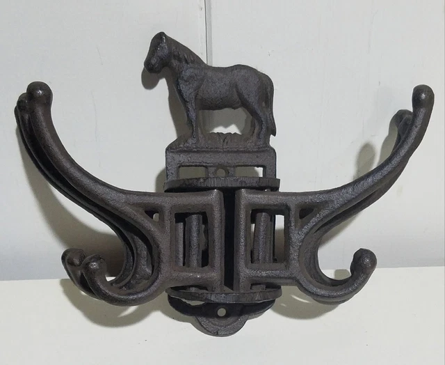 Vintage Horse Theme Cast Iron Swivel 6 Coat  / Hat Hook