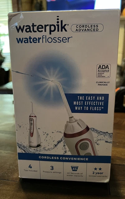 Hilo de agua profesional Waterpik inalámbrico recargable blanco y oro rosa