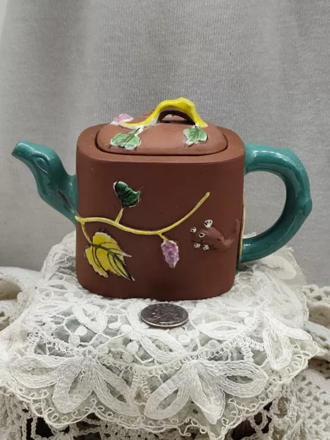 Chinese Asian Antique Yixing Zisha Signed Enamel Teapot