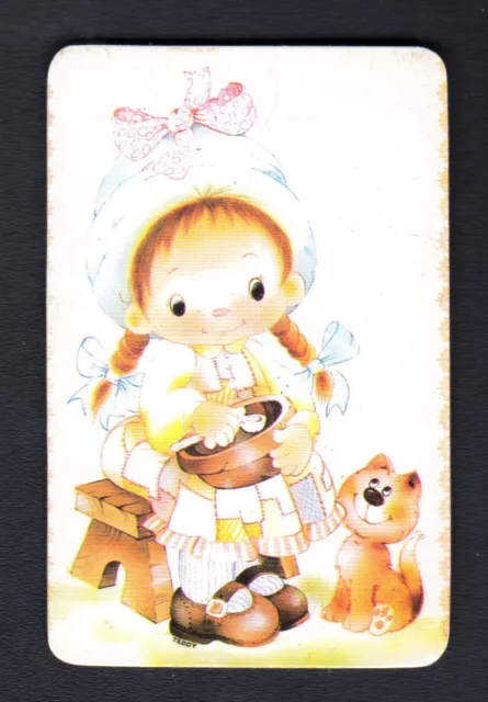 Vintage Swap Card - Cute Girl with Kitten (BLANK BACK)