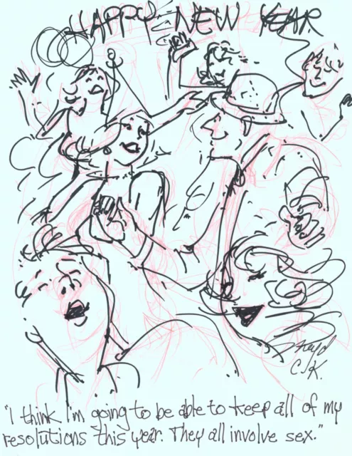 Doug Sneyd Signed Original Art Sketch Playboy Gag Rough ~ Holiday / New Years