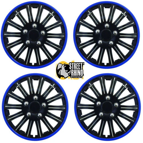 Lightning Nero e Blu 14" Copriruota Set Coprimozzo Ideale per Peugeot 207
