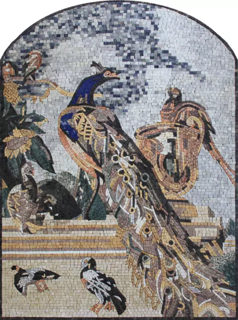 Mosaic Marble Nature Birds In A Garden ANIMAL Art Design  36x48 Inches