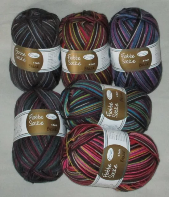 (69,5€/kg) 100 gr BLACK Sockenwolle 4-fach / 4-fädig Flotte Socke von Rellana