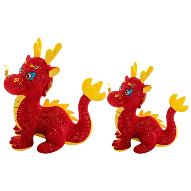 2 Pcs Plush 2024 Stuffed Animal Dragon Mascot Toy Soft Doll