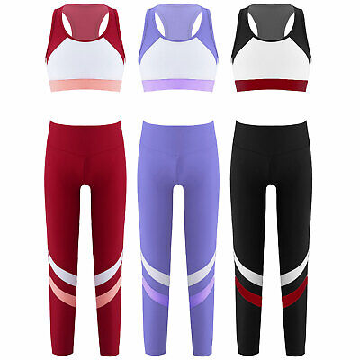 Kids Girls Gym Yoga Dance Outfit Gymnastics Sport Tracksuit Crop Vest+Leggings