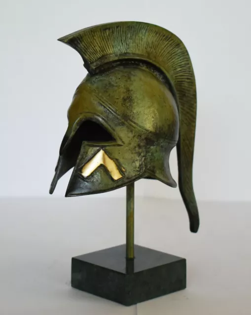 Ancient Greek Spartan Helmet - Λ Symbol - Marble Base - Museum Replica - Bronze 3