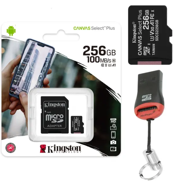 Kingston 256 GB Micro SD Card SDXS Canvas Select Plus Speicherkarte + SD Adapter