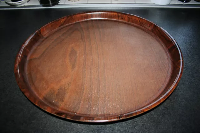 Großes rundes Serviertablett Ø 42 cm rutschfeste Beschichtung Formholz Tablett