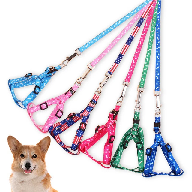 1CM Width Small Pet Dog Cat Print Rope Lead Leash Harness Adjustable Chest F#km