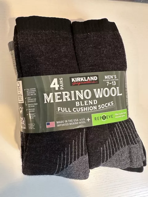 Kirkland Signature Merino Wool Mens 7-13 Outdoor Hiking Trail Socks Full Cushion