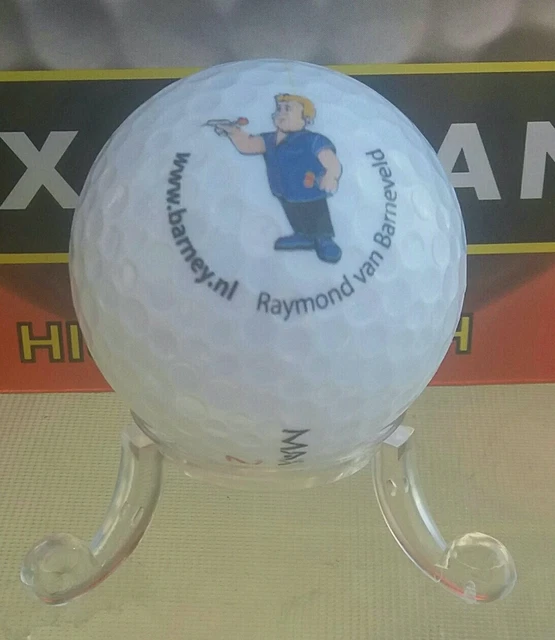 RAYMOND VAN BARNEVELD Golf Ball "Barney cartoon figure". + clear stand