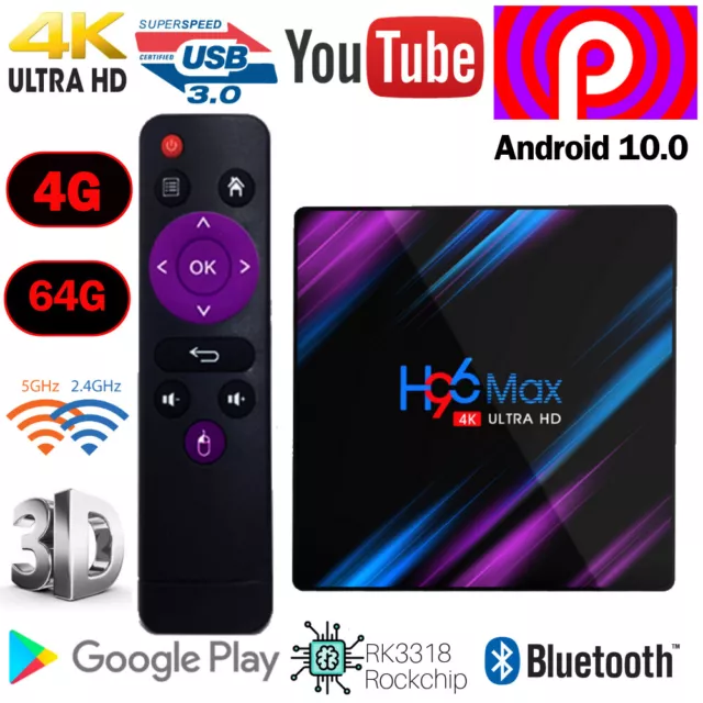 H96MAX Android 10.0 4Go+64Go 4K WIFI Netzwerk Media Player TV Boitier Quad Core