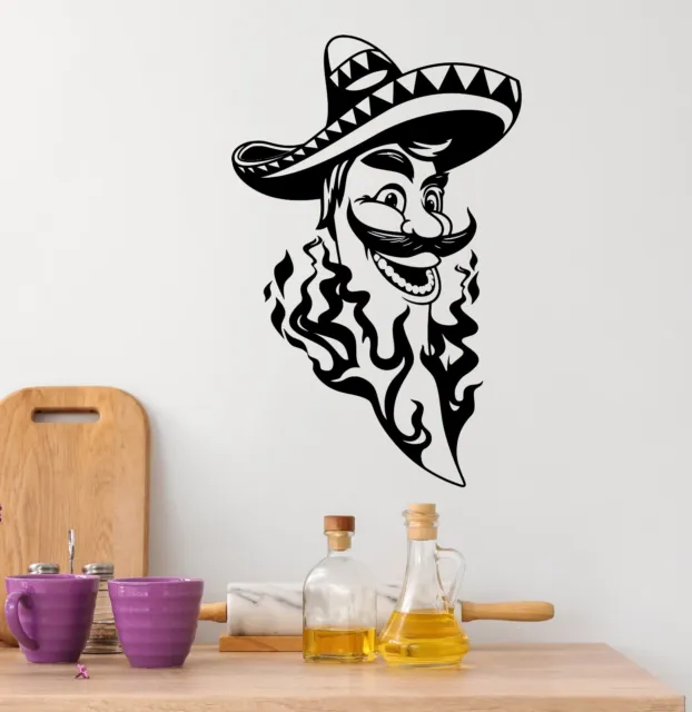 Mexican Vinyl Wall Decal Fire Mustache Sombrero Stickers Mural k206