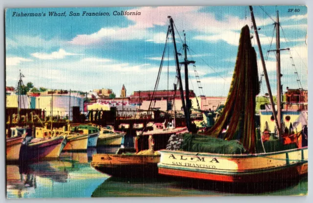 San Francisco, California CA - View of Fisherman's Wharf - Vintage Postcard