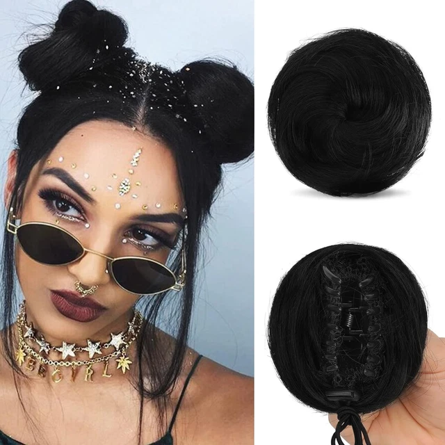 2PCS Mini Claw Clip in Hair Bun Messy Cat Ears Hair Bun Extension Synthetic Donu