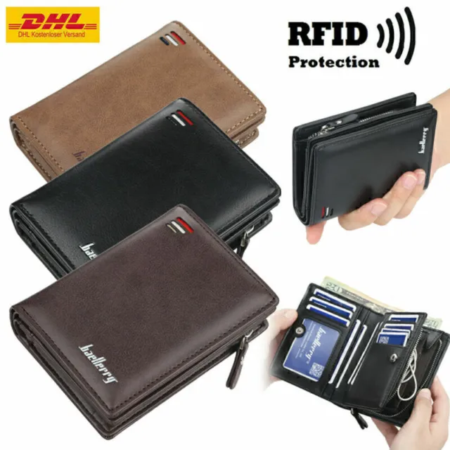 Echt-Leder Geldbörse Herren/Damen Portemonnaie Geldbeutel mit RFID-Schutz W D5E6