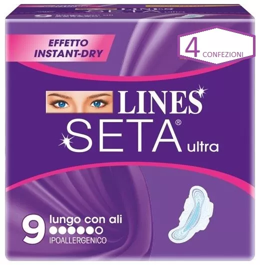 Lines Seta Ultra Lungo con Ali Assorbenti 4 Confezioni da 9 Pezzi