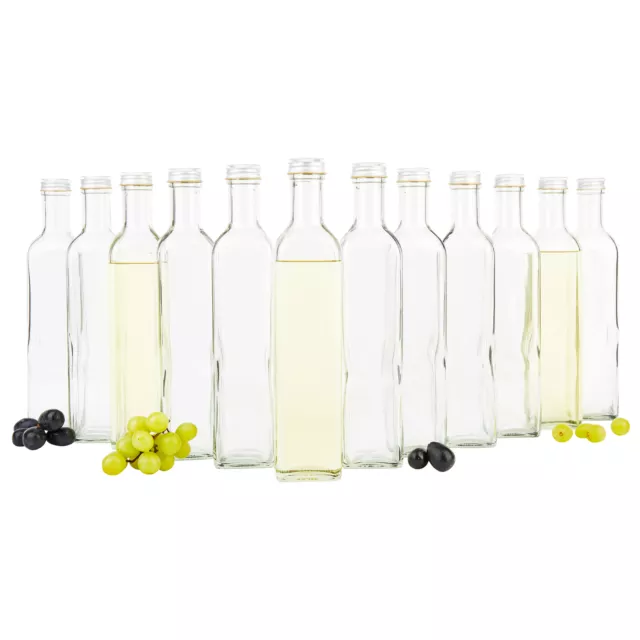 12 Glasflaschen Marasca 500ml Schraubverschluss Schnapsflasche Essig Öl Flaschen