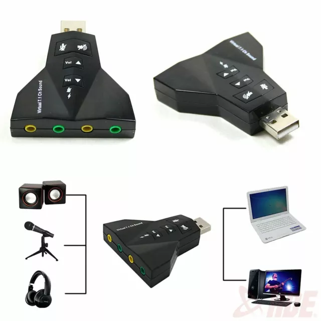 External Virtual 7.1 Channel USB 2.0 3D Audio Sound Card Laptop PC Mic Adapter