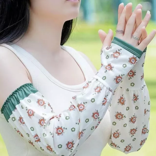 Flower Pattern Ice Silk Sleeve Sun Protection Summer Arm Cover  Outdoor