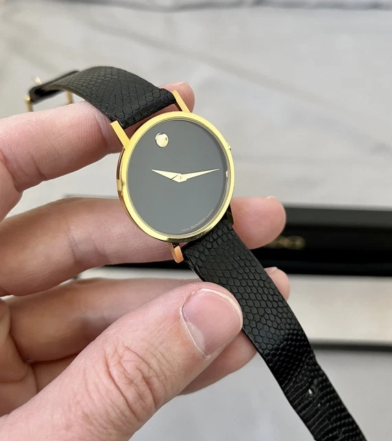 Orologio da uomo vintage Museo Movado fatto in Svizzera oro + quarzo zaffiro nero 8745882 3