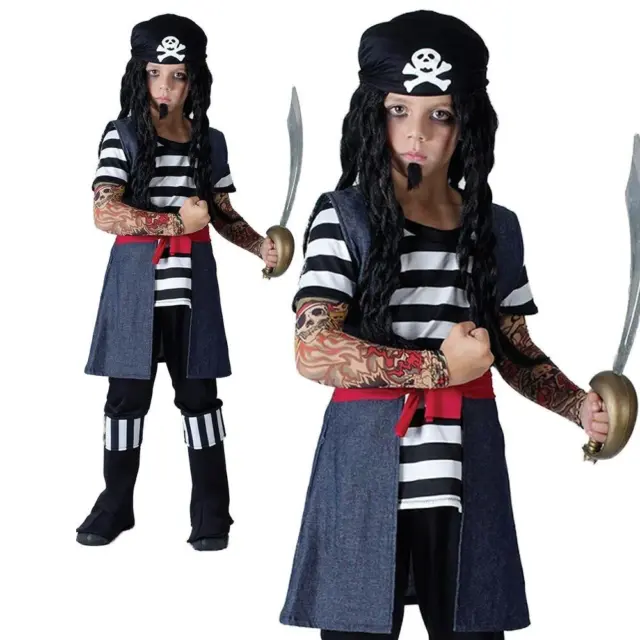 Tattoo Pirate Boy Costume Captain Jack Book Week Day Fancy Dress Childs Outfit