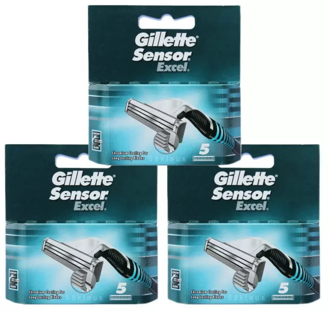 15 Gillette Sensor Excel Rasierklingen 3x 5er Pack  = 15 Stück Klingen