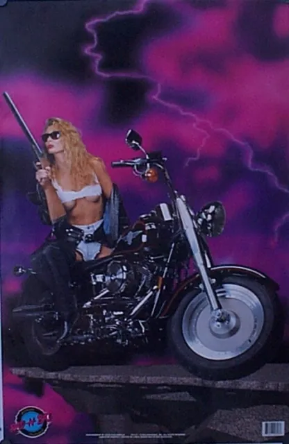 Vintage Poster 1993 Harley Davidson Fat Boy Motorcycle Girl Shotgun Rad & Bad