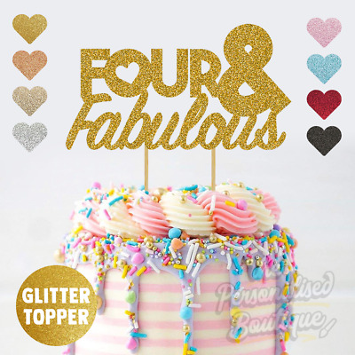 Quattro & Fabulous 4th QUARTA 4 Festa Di Compleanno Ragazzi Ragazze Super Glitter Cake Topper
