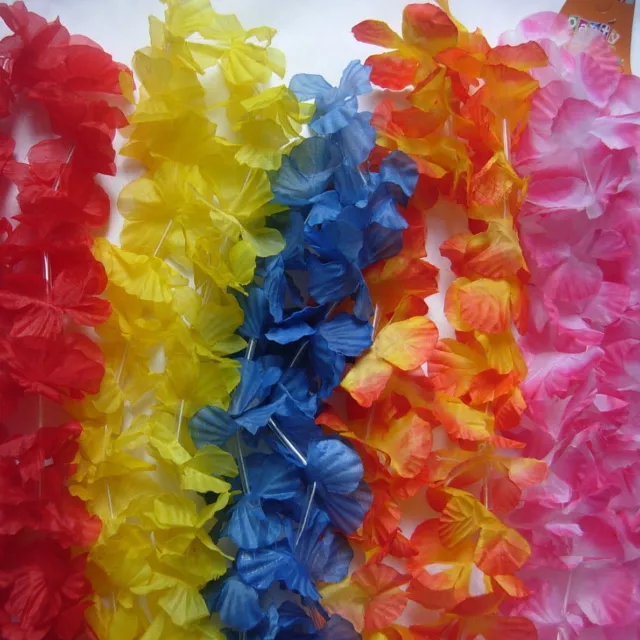 12 Garlands Hawaiian Flower Lei, Tropical party Fancy Dress 12 Colour