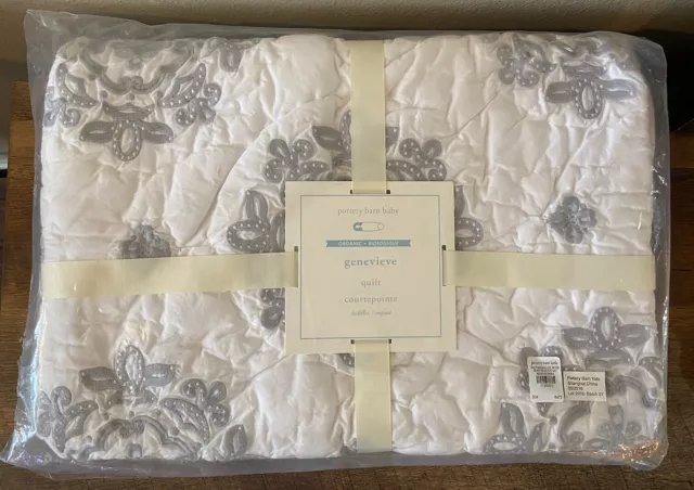 Pottery Barn Baby Genevieve Quilt Soft Gray Crib Nursery Kids Toddler NEW