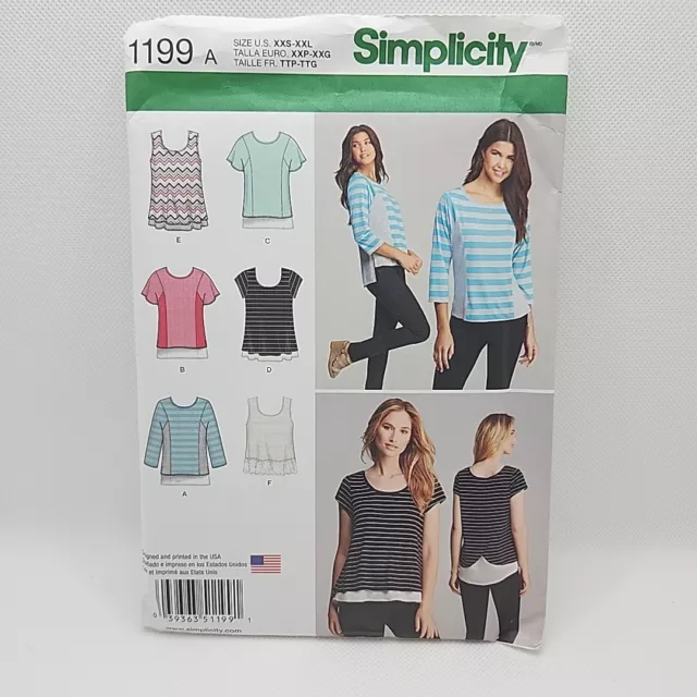 Simplicity 1199 Misses' Pullover Blouse Top Sewing Pattern Size XXS-XXL Uncut