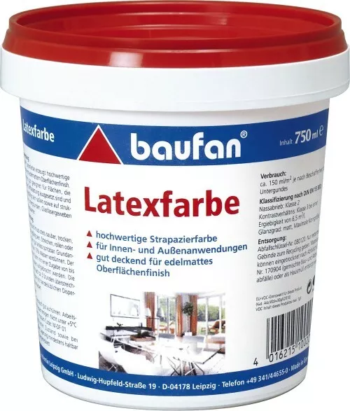 Baufan Color Latex 0,75L Blanco Pintura de Emulsión Innen-Wandfarbe