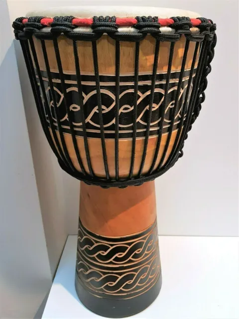 Pro Quality Mahogany Wood Bongo Djembe Drum Carved Plait 50Cm 9-9.5" Head