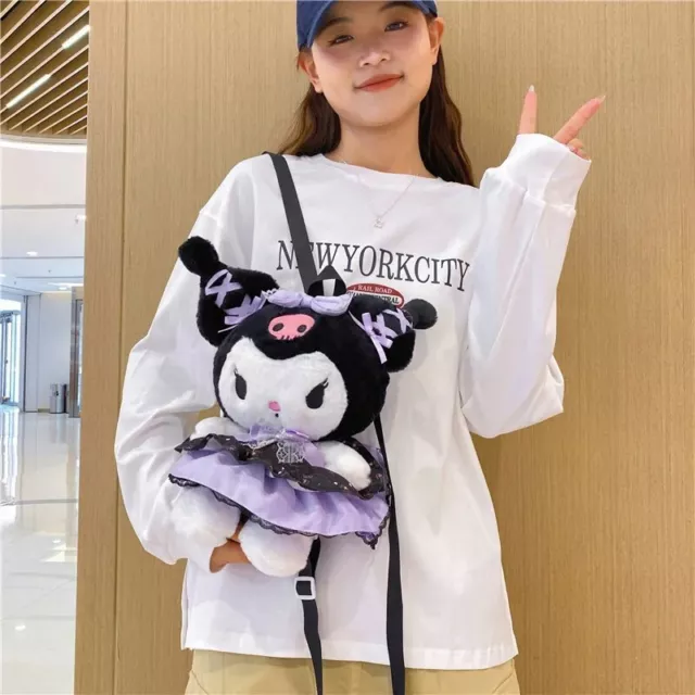 Sanrio Plush Bag Kawaii Kuromi Backpack Lolita Style Plush Stuffed Animal Doll T