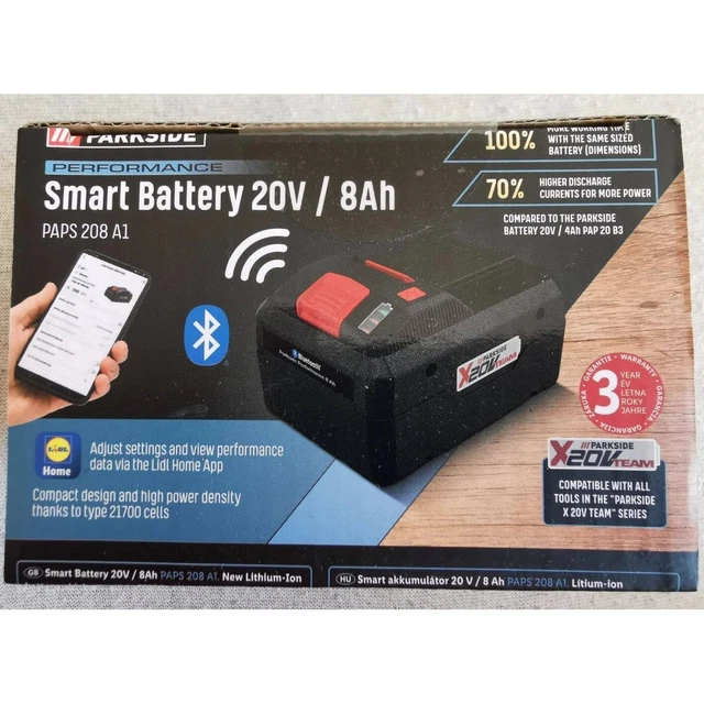 Batterie Parkside Performance 20V 4Ah PAPS 204 - Compatible Outils X20V Team, Avec Bluetooth Et Affichage LED