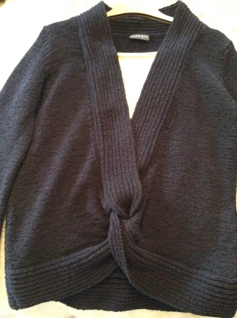 Alex & Co Größe 14 marineblau und beige Twist vorne Sommergewicht Baumwolle Strickpullover 6