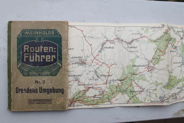 20487 MEINHOLD ROUTENFÜHRER Nr. 3 DRESDEN mit Umgebung um 1910 viele Landkarten