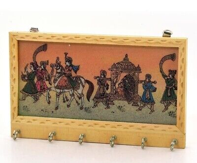 Rajasthani Ethnic Wood Hand Crafted Wall Hanging  Painting 06 hook's Key Holders