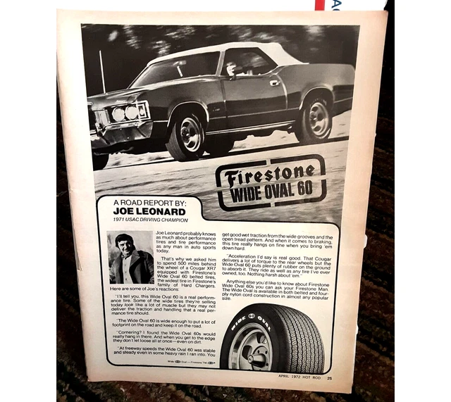 Firestone Tires Joe Leonard 1972 Original Magazine Print Ad