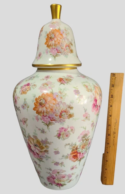 Bavarian Gerold Made in W/Germany Porcelain Large Covered Vase Urn Floral 18''