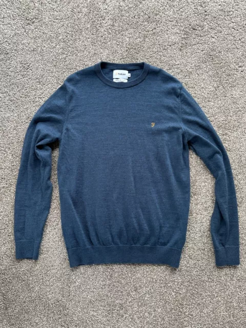 Men's Medium Blue Farah Jumper 100% Merino Wool Free Post