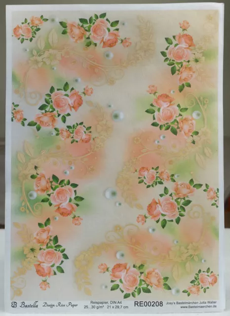 Reispapier A4 Strohseide Decoupage Blumen Rosen Blüten lachs Vintage RE0208