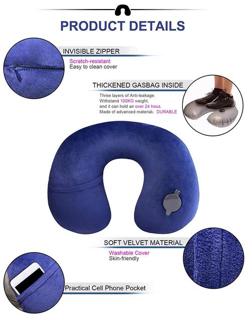 Air Inflatable Neck Support Pillow U Shape Comfort Cushion For Travel Car Flight 3