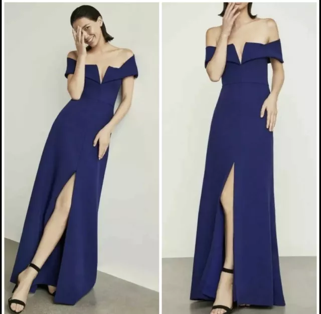 Nwt Bcbg Maxazria Amalie Off-The-Shoulder Front Slit  Gown Maxy Dress Sz 4-$368