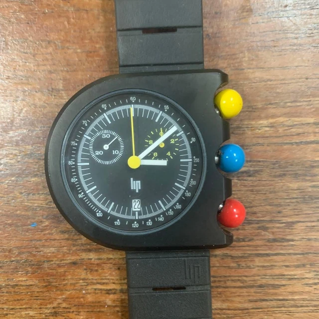 Montre Vintage Lip Frigidaire Revival Seventies - Cadran Noir Bracelet Cuir - Occasion