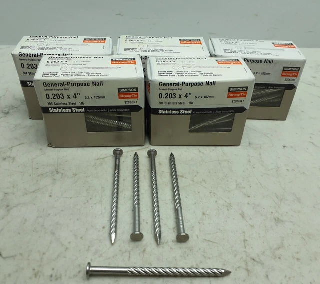 5lb Simpson Spiral Shank Stainless Steel Nail 0.203 x 4" Smooth Head