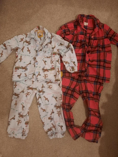 Boy/girl/unisex Age 3-4 Brushed Cotton Pyjama Bundle. Inc Tartan And Stick Man