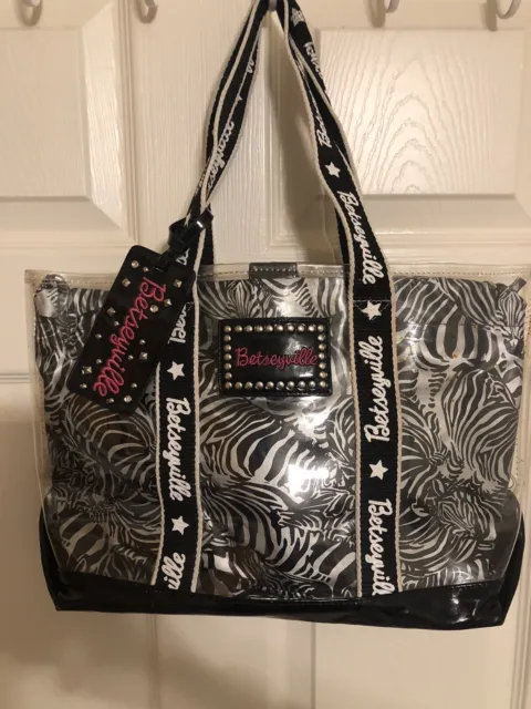 Betsey Johnson Betseyville Zebra Print Interior Clear Plastic Tote Handbag